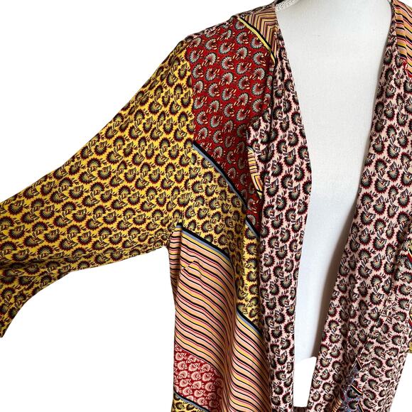 Cabi Poet Kimono Duster Jacket  5664Size Large Yellow Gold Patchwork Floral Boho - Picture 5 of 11